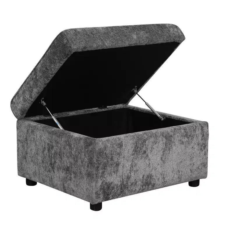 Divano letto componibile moderno crema/grigio con pouf contenitore – 6 posti a sedere