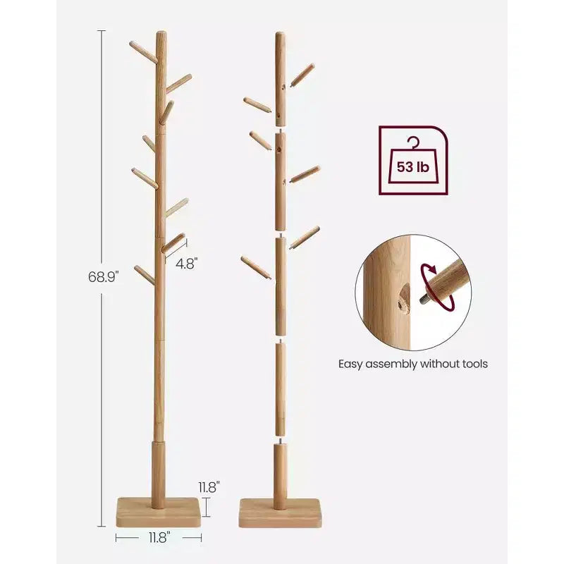Appendiabiti autoportante beige naturale, 8 ganci, base singola, 3 opzioni di altezza