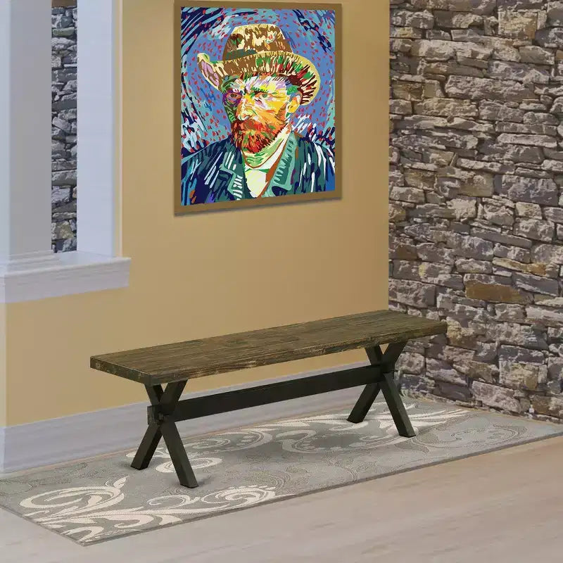 Panca da pranzo a X, nera, 2 posti, 152x38x46 cm