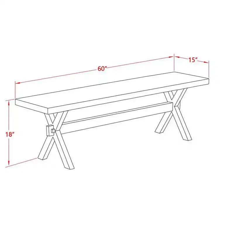 Panca da pranzo a X, nera, 2 posti, 152x38x46 cm