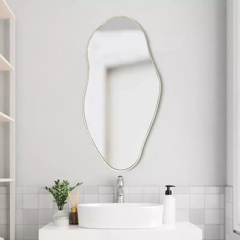 Specchio da parete asimmetrico rosso/verde salvia/bianco, singolo, decorativo
