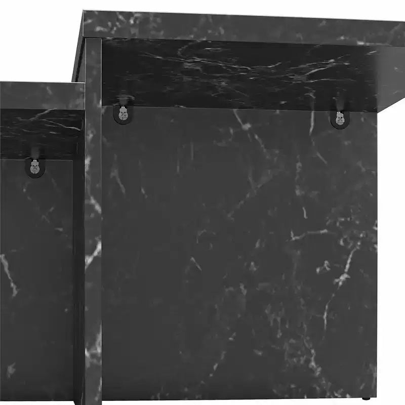Tavolino rotondo a due livelli in marmo bianco/nero per soggiorno a 2 posti