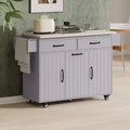 Carrello da cucina con isola grigio e bianco con anta a ribalta, pattumiera e contenitore