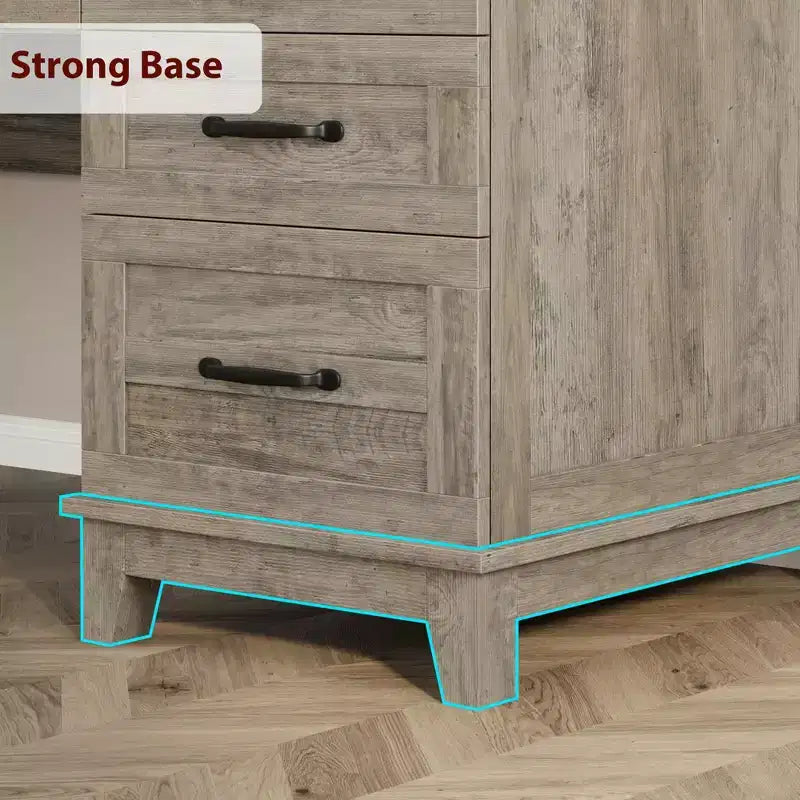 Scrivania direzionale grigia con 4 cassetti, monoposto, in legno, stile rustico