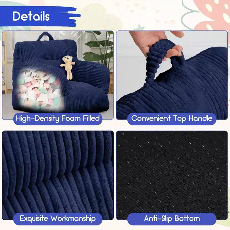 Poltrona a sacco per bambini colore grigio chiaro/blu navy/bianco sporco, posto singolo