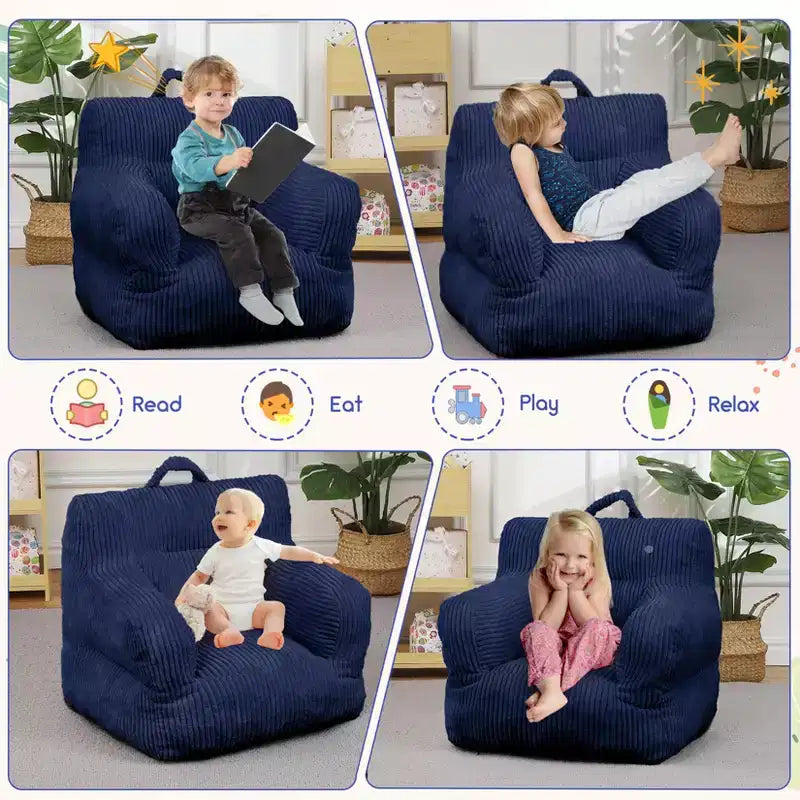 Poltrona a sacco per bambini colore grigio chiaro/blu navy/bianco sporco, posto singolo