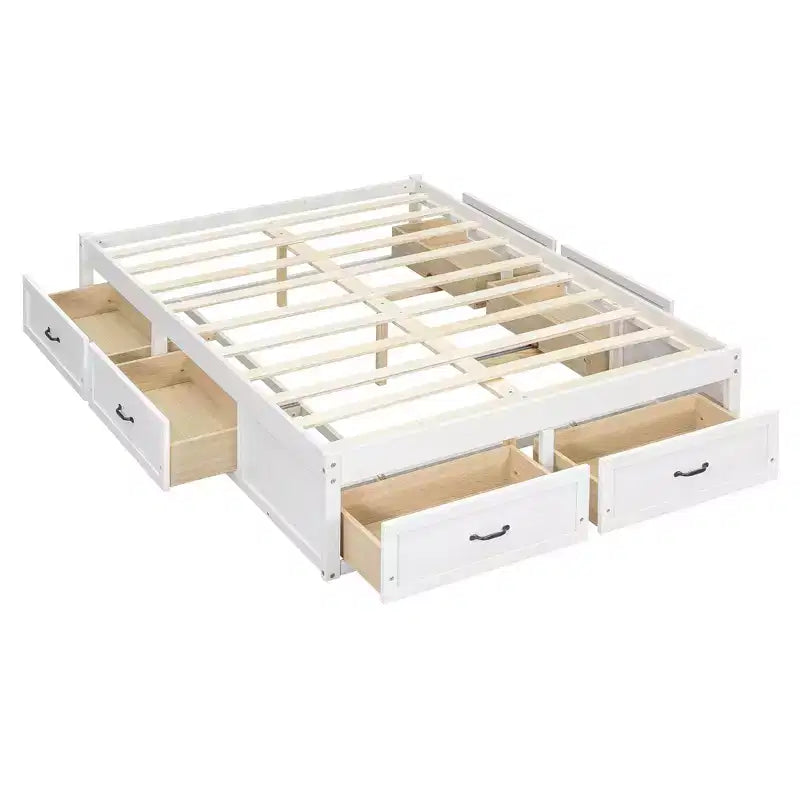 Letto a piattaforma contenitore a 6 cassetti, full size, grigio/natura/bianco