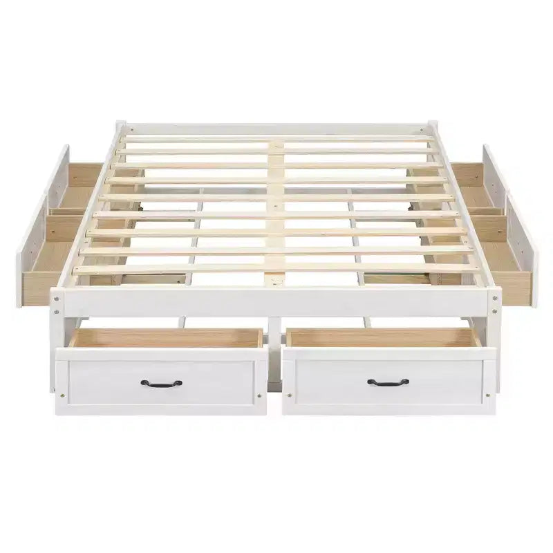 Letto a piattaforma contenitore a 6 cassetti, full size, grigio/natura/bianco