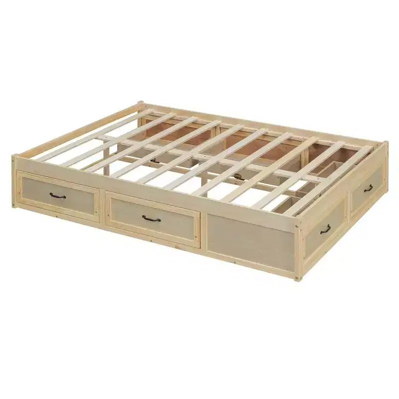 Letto a piattaforma contenitore a 6 cassetti, full size, grigio/natura/bianco