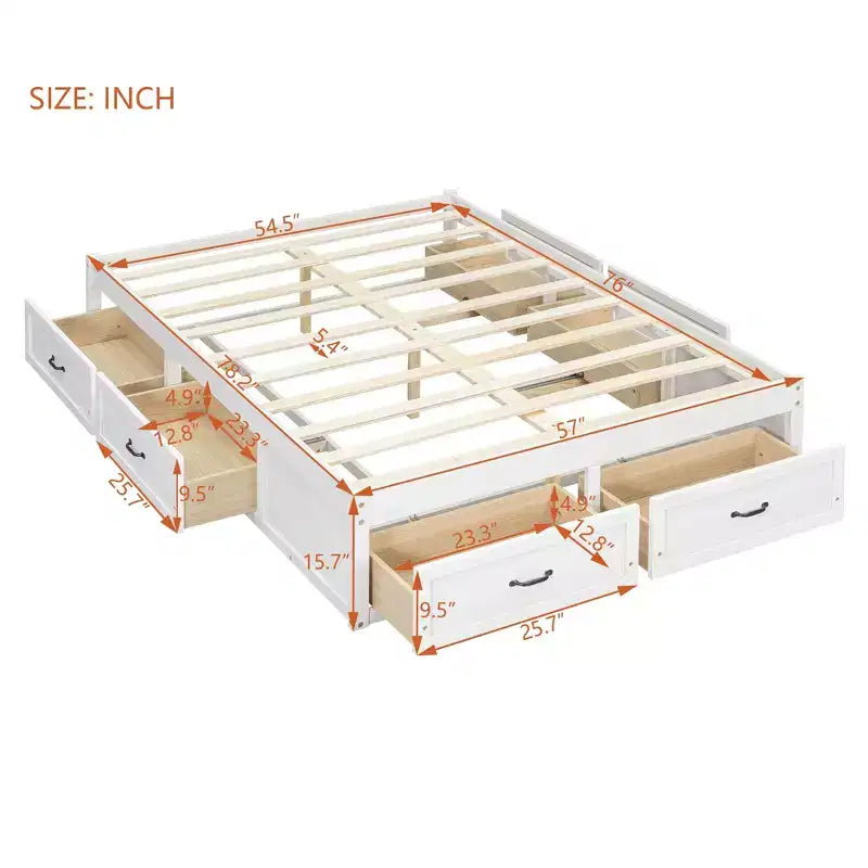 Letto a piattaforma contenitore a 6 cassetti, full size, grigio/natura/bianco