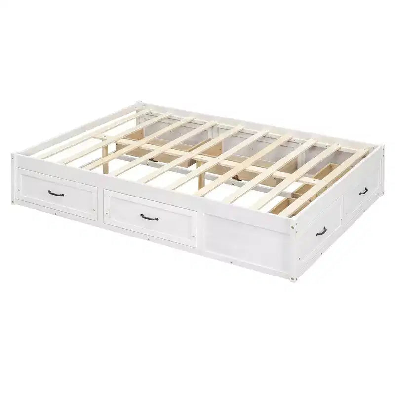 Letto a piattaforma contenitore a 6 cassetti, full size, grigio/natura/bianco