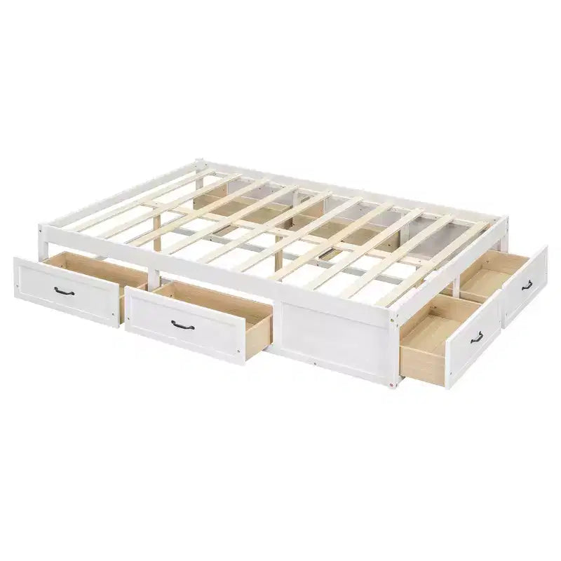 Letto a piattaforma contenitore a 6 cassetti, full size, grigio/natura/bianco