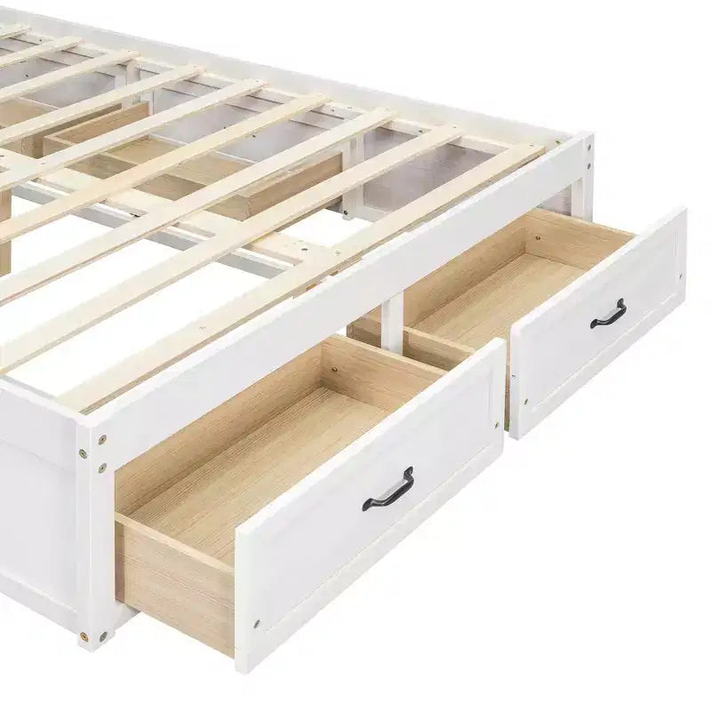Letto a piattaforma contenitore a 6 cassetti, full size, grigio/natura/bianco