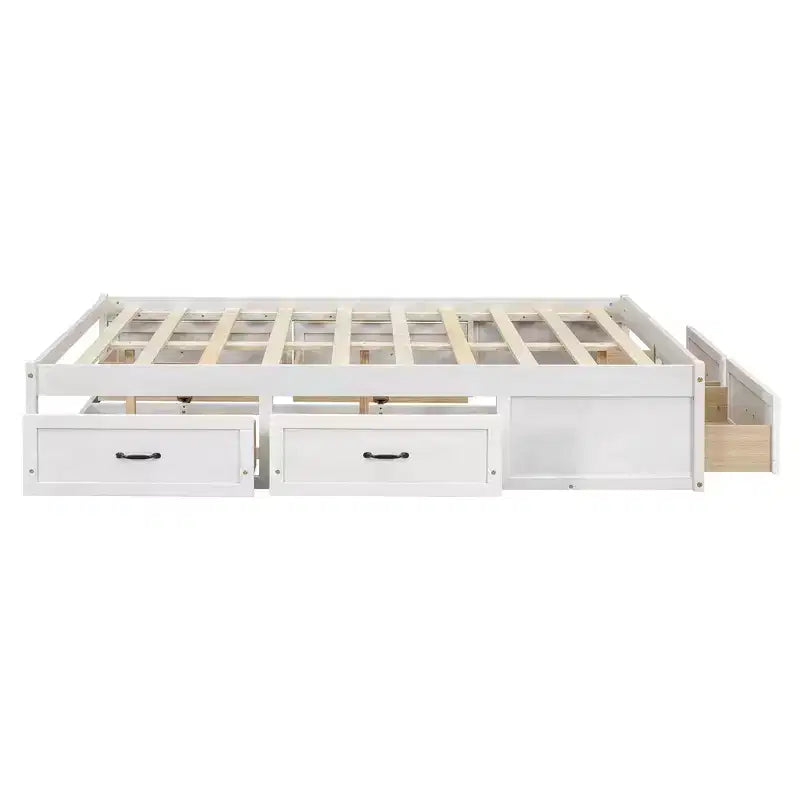 Letto a piattaforma contenitore a 6 cassetti, full size, grigio/natura/bianco