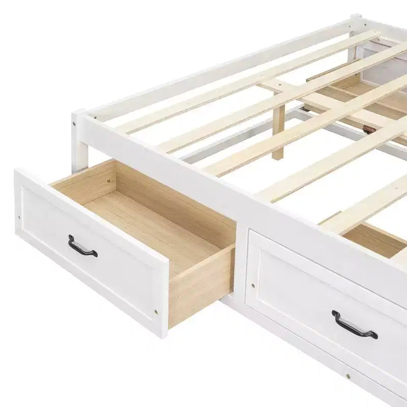Letto a piattaforma contenitore a 6 cassetti, full size, grigio/natura/bianco