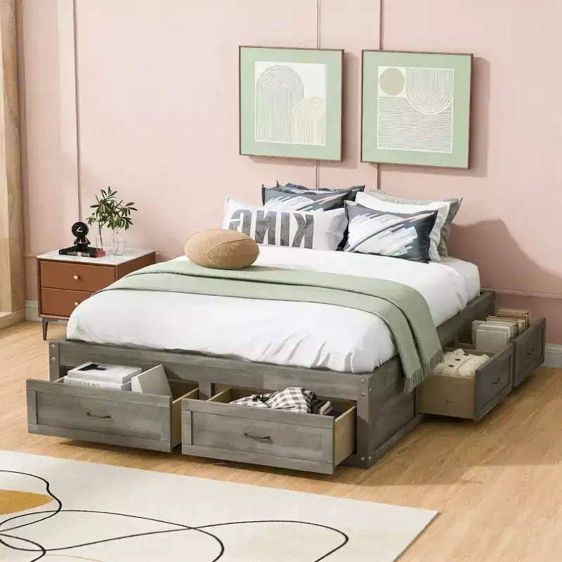 Luxystar Full Size 6 Drawers Storage Platform Bed