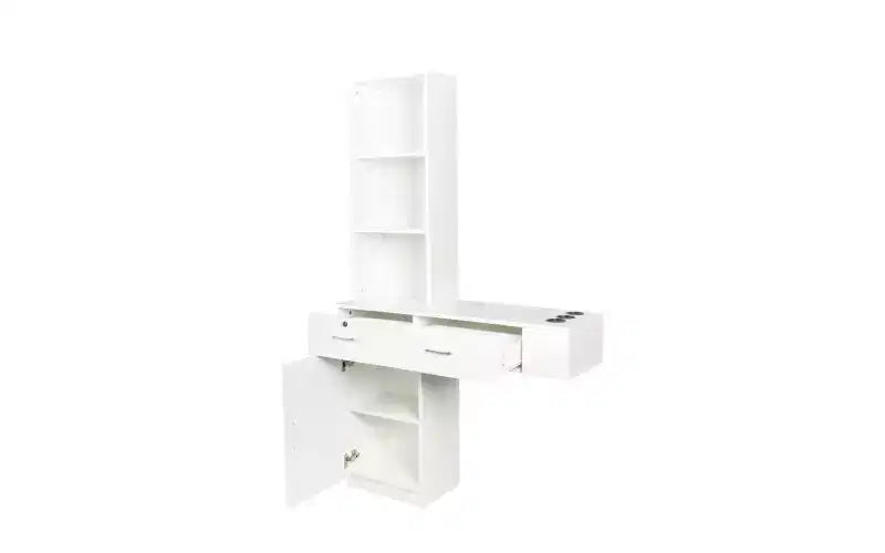 Toeletta moderna bianca con 2 cassetti e armadietto, 1 persona
