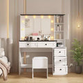 Set toeletta illuminato nero con sgabello imbottito, 6 cassetti e mobile, 1 persona