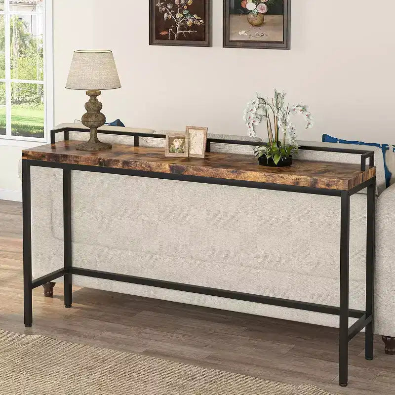 Consolle industriale rustica marrone, stile stretto extra lungo 70,9 pollici