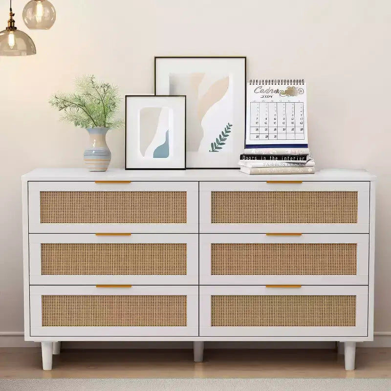 JVNOXK 51.186-Drawers Rattan Storage Cabinet Rattan Drawer,for Bedroom,Living Room,White