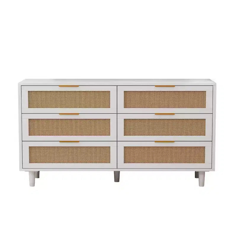 Cassettiera Singola con 6 Cassetti in Rattan Bianco