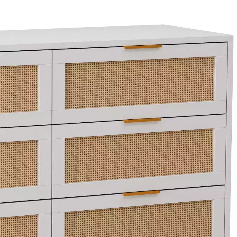 Cassettiera Singola con 6 Cassetti in Rattan Bianco