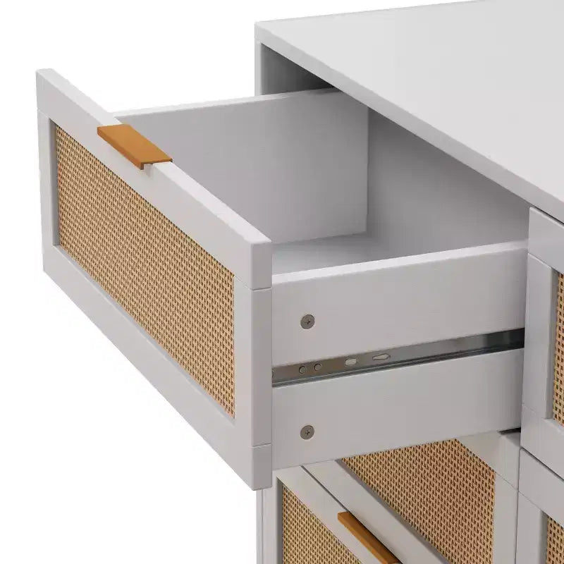 Cassettiera Singola con 6 Cassetti in Rattan Bianco
