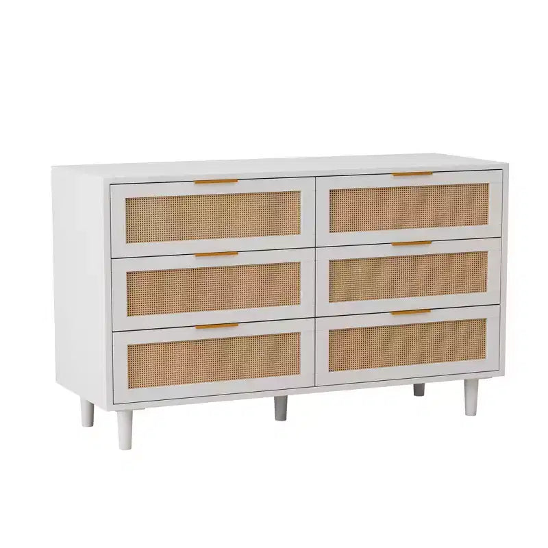 Cassettiera Singola con 6 Cassetti in Rattan Bianco