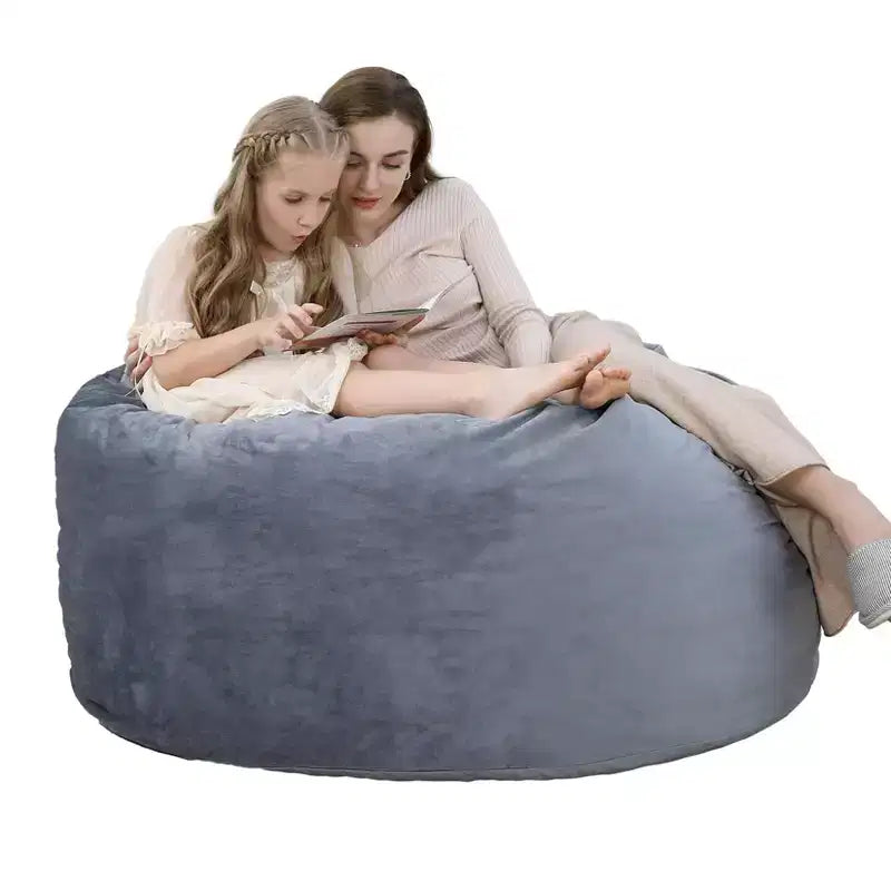 Pouf a sacco rotondo nero/grigio, capacità 1-2 adulti