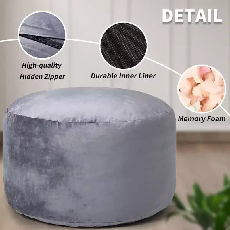 Pouf a sacco rotondo nero/grigio, capacità 1-2 adulti