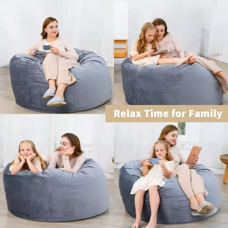 Pouf a sacco rotondo nero/grigio, capacità 1-2 adulti