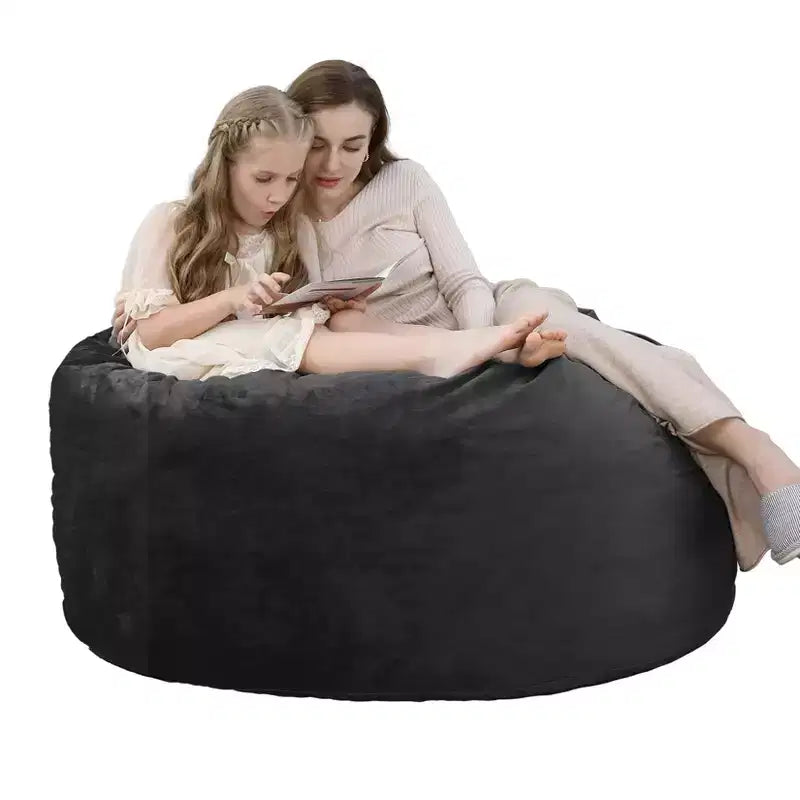 Pouf a sacco rotondo nero/grigio, capacità 1-2 adulti