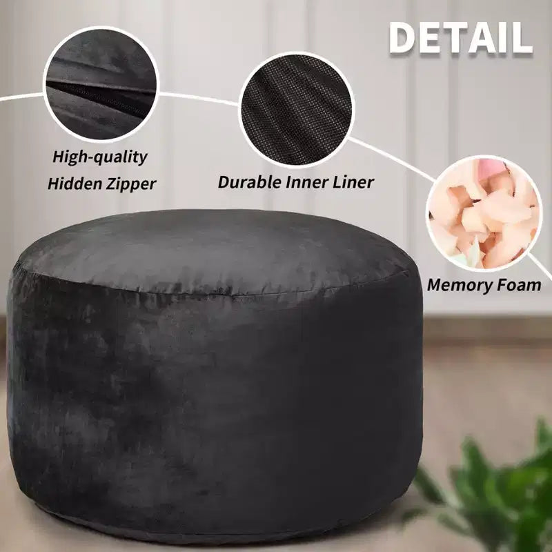 Pouf a sacco rotondo nero/grigio, capacità 1-2 adulti
