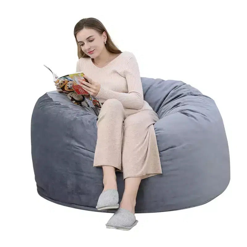 Pouf a sacco rotondo nero/grigio, capacità 1-2 adulti