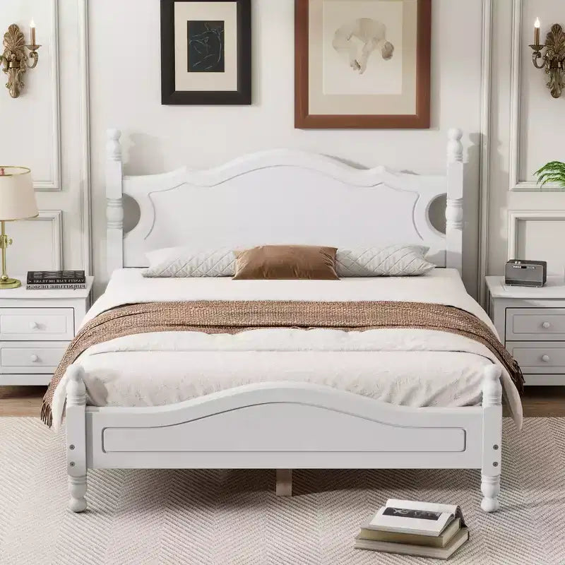 Struttura letto a piattaforma in legno matrimoniale/queen size bianco/nero con testiera, per una persona
