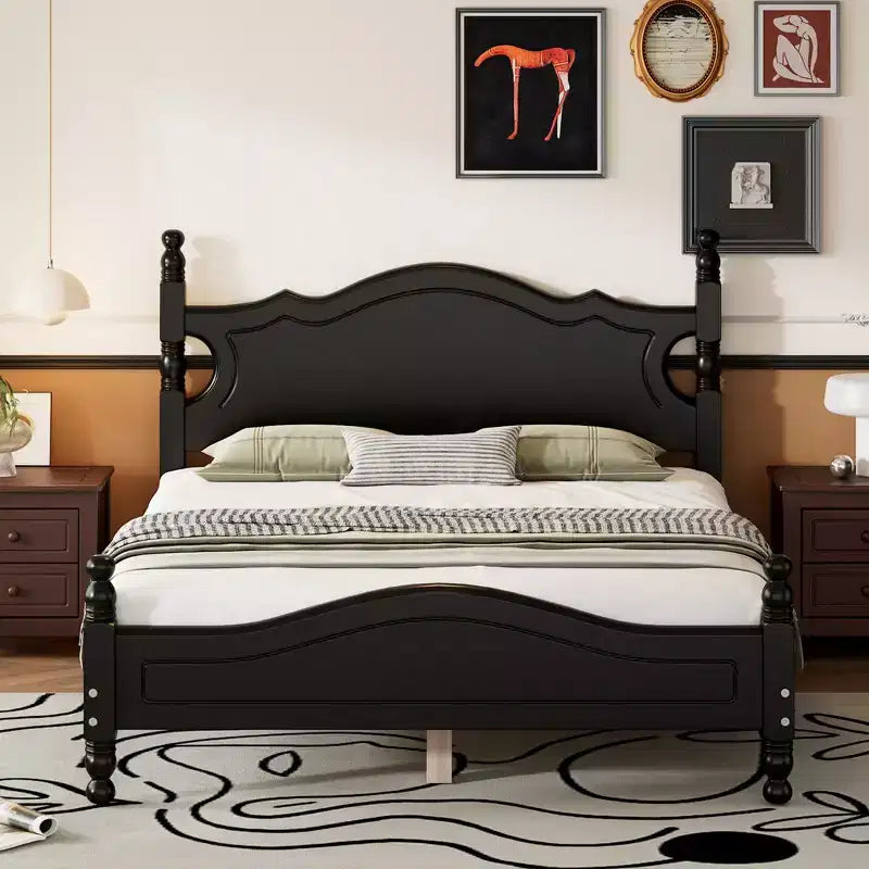 Struttura letto a piattaforma in legno matrimoniale/queen size bianco/nero con testiera, per una persona