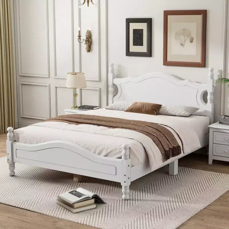Struttura letto a piattaforma in legno matrimoniale/queen size bianco/nero con testiera, per una persona