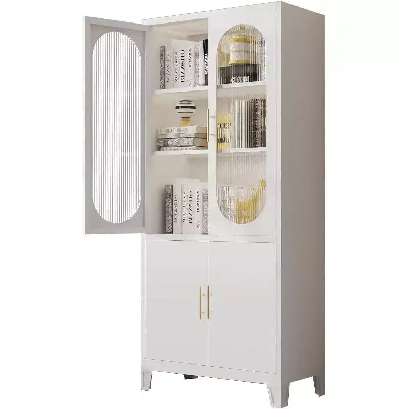 Mobiletto con ante in vetro fluted bianco, 2 ante, montaggio da 1 persona