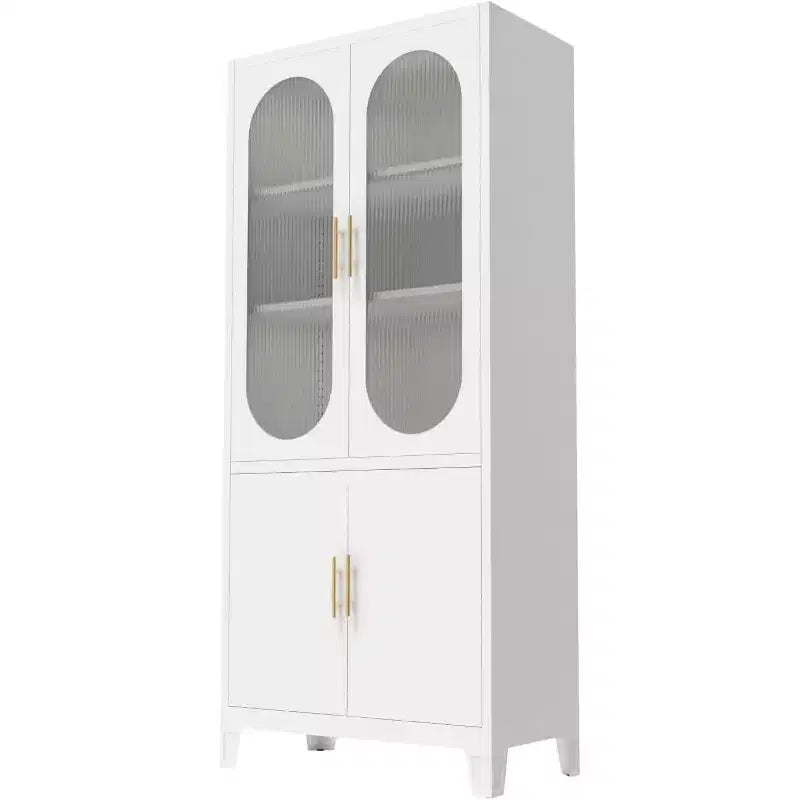 Mobiletto con ante in vetro fluted bianco, 2 ante, montaggio da 1 persona