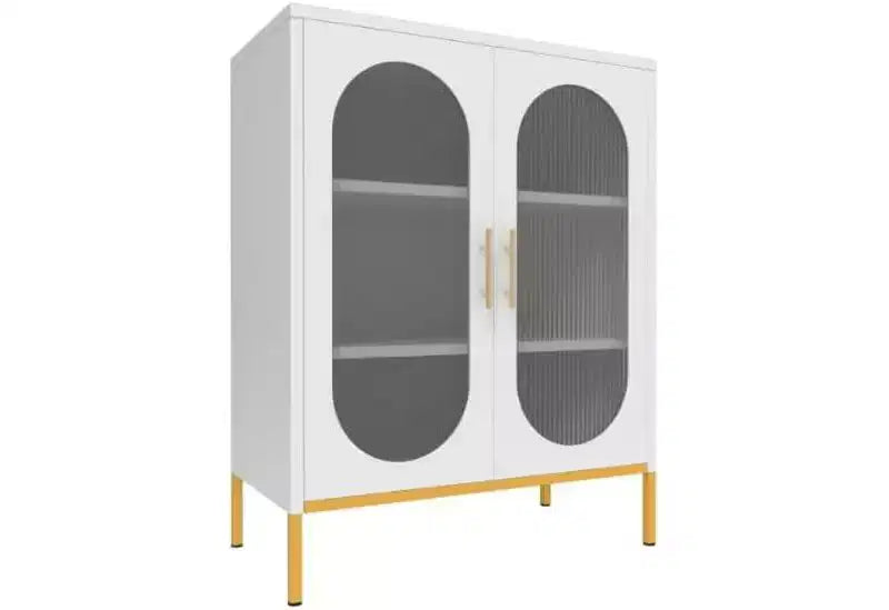 Mobiletto con ante in vetro fluted bianco, 2 ante, montaggio da 1 persona