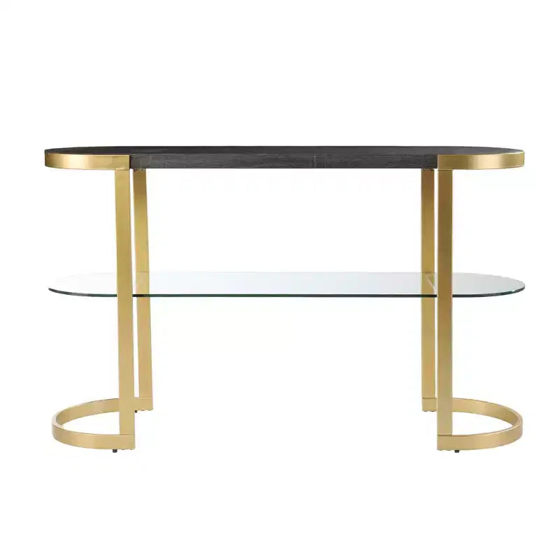 HomeRoots 49 Gray and Gold Solid Wood Oval Sled Console Table With Storage
