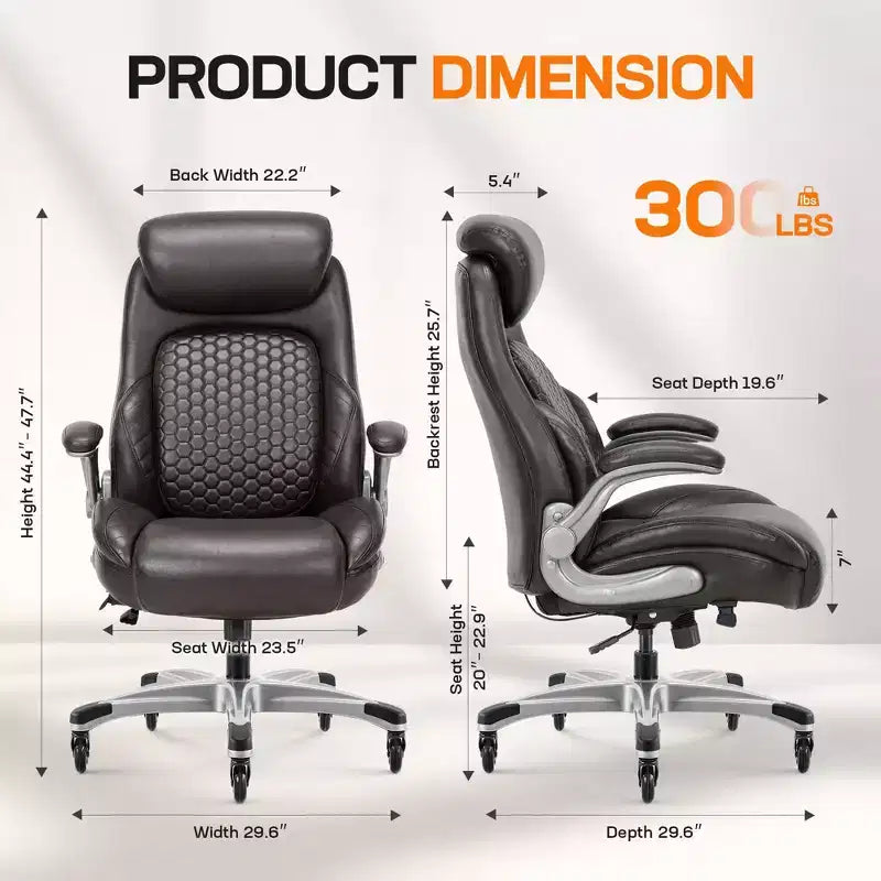Sedia da ufficio con schienale alto in pelle nera/marrone/kaki con braccioli ribaltabili – Posto singolo