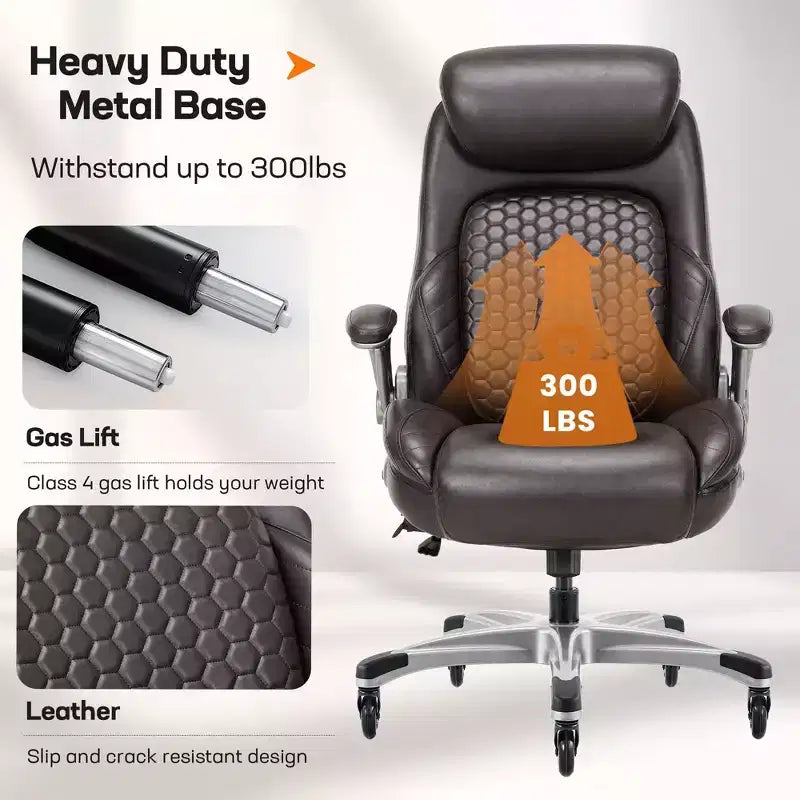 Sedia da ufficio con schienale alto in pelle nera/marrone/kaki con braccioli ribaltabili – Posto singolo
