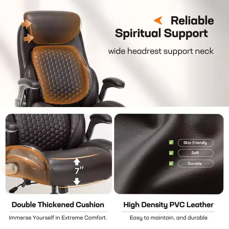 Sedia da ufficio con schienale alto in pelle nera/marrone/kaki con braccioli ribaltabili – Posto singolo