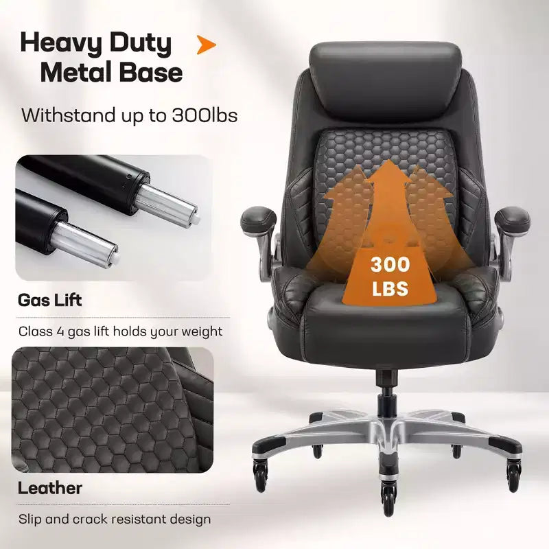 Sedia da ufficio con schienale alto in pelle nera/marrone/kaki con braccioli ribaltabili – Posto singolo