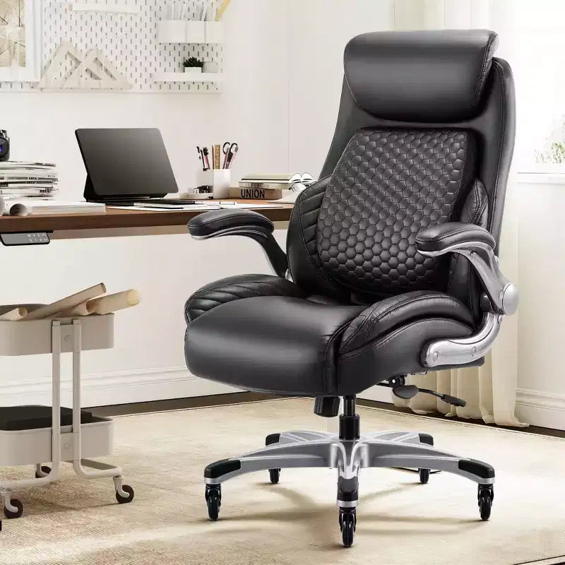 Ora Maison Ergonomic Office Chair  High Back Leather Desk Chair with Spring Support & Flip-Up Arms