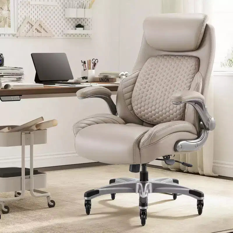 Sedia da ufficio con schienale alto in pelle nera/marrone/kaki con braccioli ribaltabili – Posto singolo