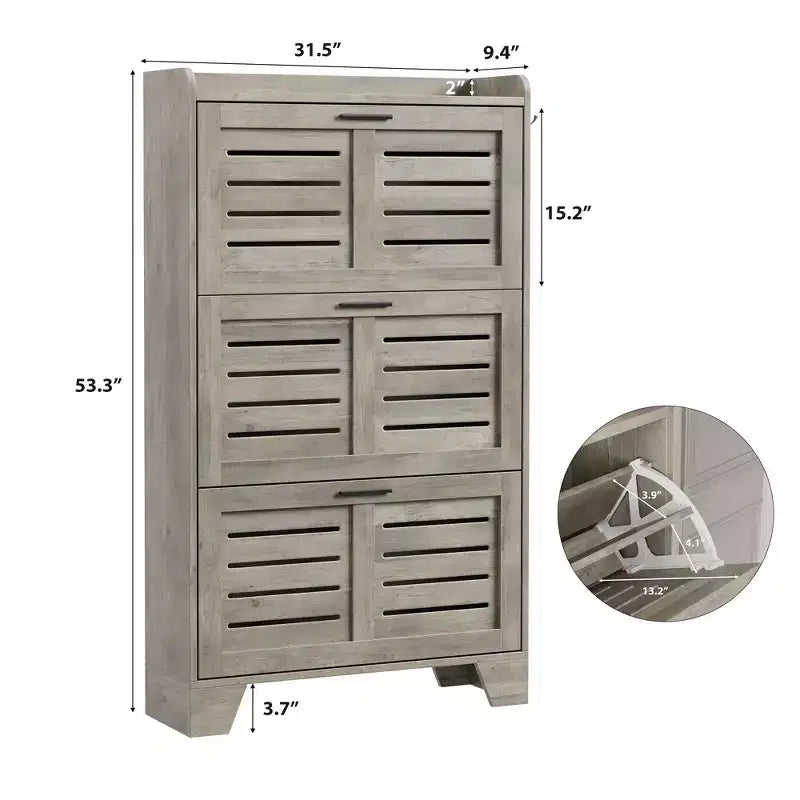 Scarpiera autoportante beige/nero/grigio con 3 cassetti a ribalta e 2 ganci laterali, per 26 paia di scarpe