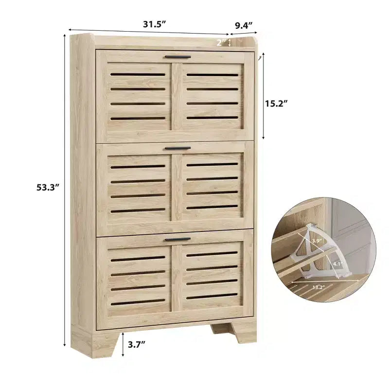 Scarpiera autoportante beige/nero/grigio con 3 cassetti a ribalta e 2 ganci laterali, per 26 paia di scarpe