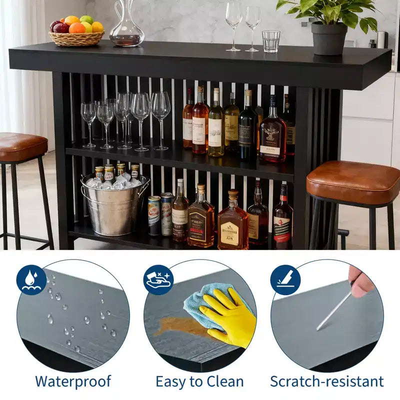 Tavolo da bar a 2 ripiani, nero/grigio/bianco, 160 cm, con poggiapiedi, 2 posti a sedere, per cucina e sala da pranzo
